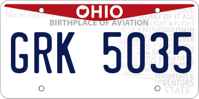 OH license plate GRK5035