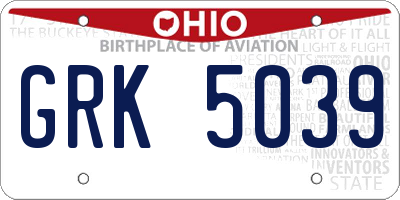 OH license plate GRK5039