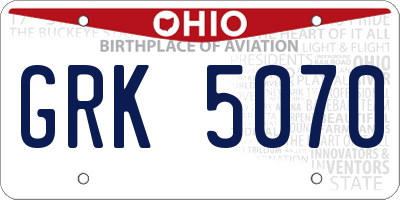 OH license plate GRK5070