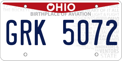 OH license plate GRK5072