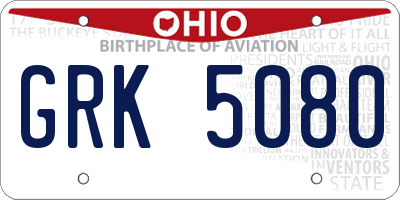 OH license plate GRK5080