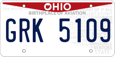 OH license plate GRK5109