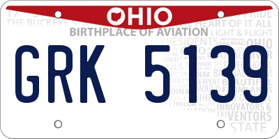 OH license plate GRK5139