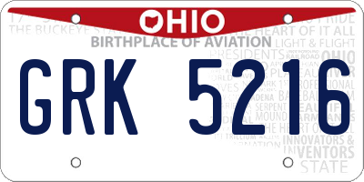 OH license plate GRK5216