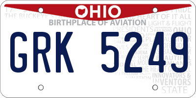OH license plate GRK5249