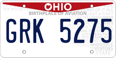 OH license plate GRK5275
