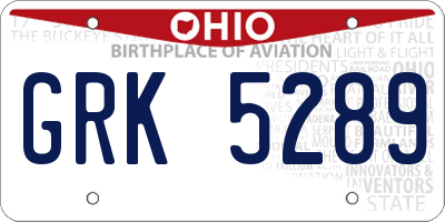 OH license plate GRK5289