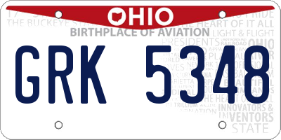 OH license plate GRK5348
