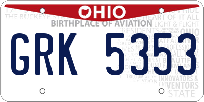 OH license plate GRK5353
