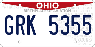 OH license plate GRK5355