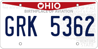OH license plate GRK5362