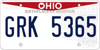 OH license plate GRK5365
