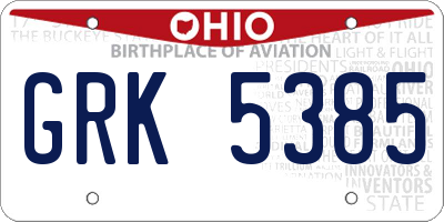 OH license plate GRK5385