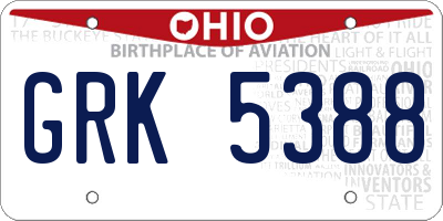 OH license plate GRK5388