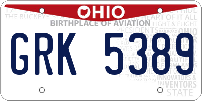 OH license plate GRK5389