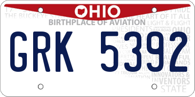 OH license plate GRK5392