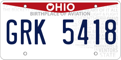 OH license plate GRK5418