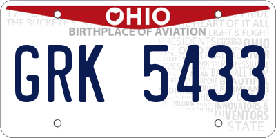 OH license plate GRK5433