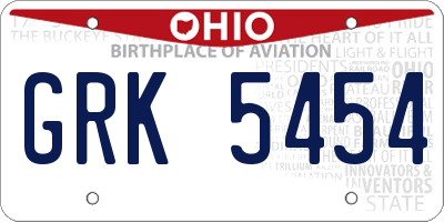OH license plate GRK5454