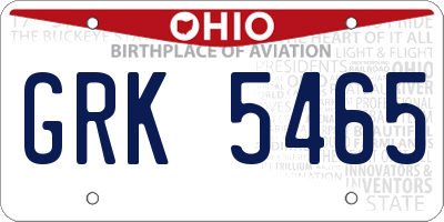 OH license plate GRK5465