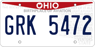 OH license plate GRK5472