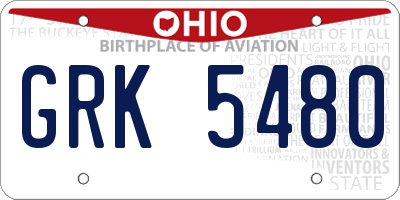 OH license plate GRK5480