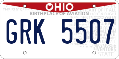 OH license plate GRK5507