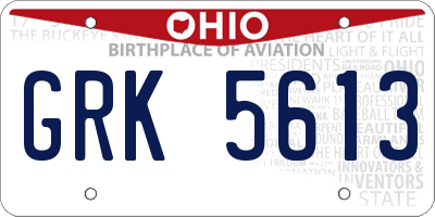 OH license plate GRK5613