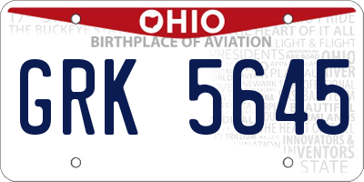 OH license plate GRK5645