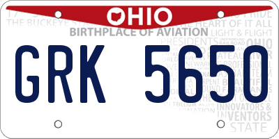 OH license plate GRK5650