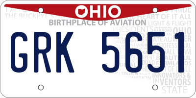 OH license plate GRK5651