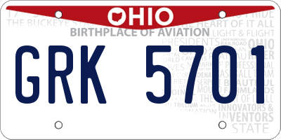OH license plate GRK5701