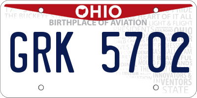 OH license plate GRK5702