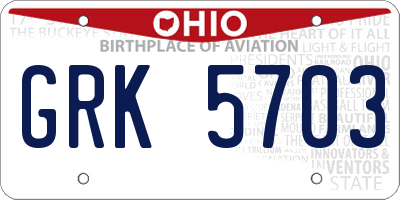 OH license plate GRK5703