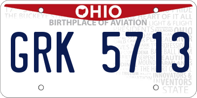 OH license plate GRK5713