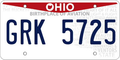 OH license plate GRK5725