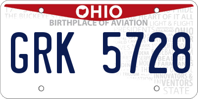 OH license plate GRK5728