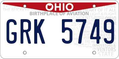 OH license plate GRK5749