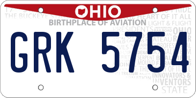 OH license plate GRK5754