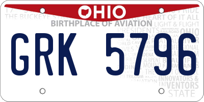 OH license plate GRK5796