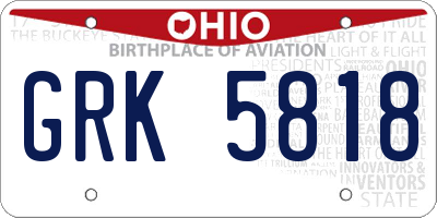 OH license plate GRK5818