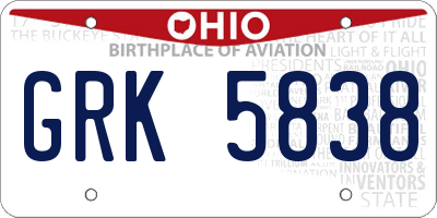 OH license plate GRK5838