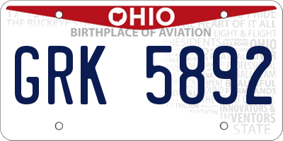 OH license plate GRK5892