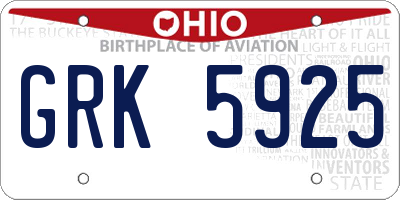 OH license plate GRK5925