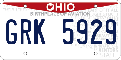 OH license plate GRK5929