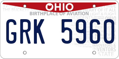 OH license plate GRK5960