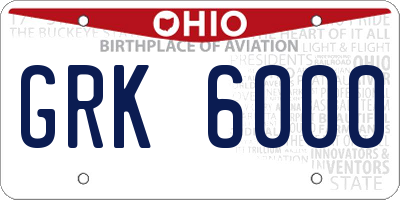 OH license plate GRK6000