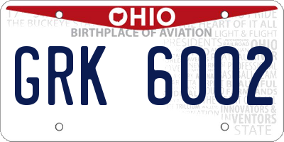 OH license plate GRK6002