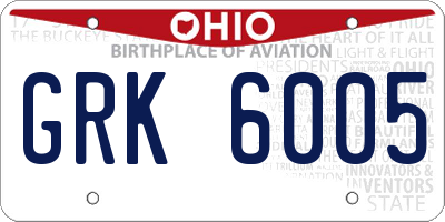 OH license plate GRK6005