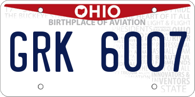 OH license plate GRK6007